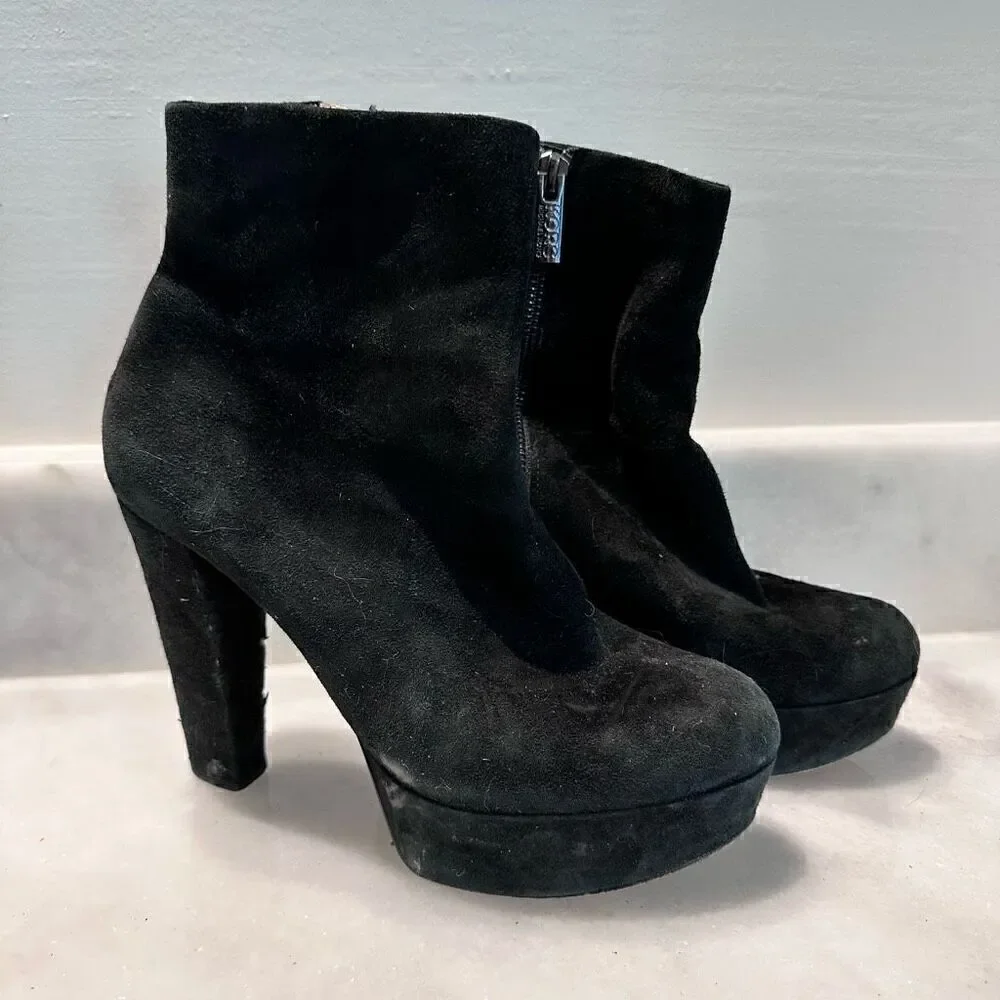 Michael Kors Womens VINTAGE Y2K Zip Block Heels Platform Ankle Boots Black Size